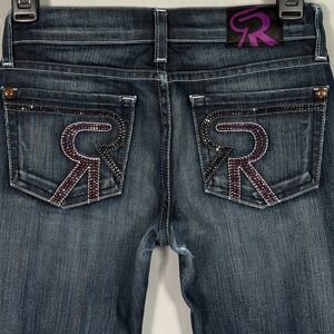 Rock & Republic Cosbie Womens Straight Leg Jeans‎ Dark Wash Rhinestone Size 23